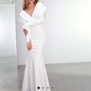 ASOS Design cross back crepe White Wedding Dress with fishtail